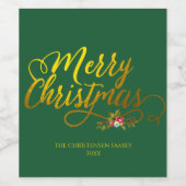 Étiquette Pour Bouteilles De Vin Joyeux Noël Script Or Rouge Houx (Étiquettes simples)