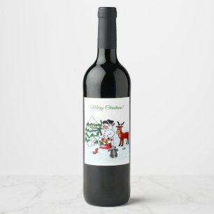 Étiquette Pour Bouteilles De Vin Joyeux Noël ! Snowman avec amis