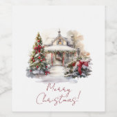 Étiquette Pour Bouteilles De Vin Joyeux Noël Snowy House (Étiquettes simples)