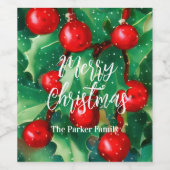 Étiquette Pour Bouteilles De Vin Joyeux Noël Verdure Et Baies Rouges (Étiquettes simples)
