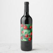 Étiquette Pour Bouteilles De Vin Joyeux Noël Verdure Et Baies Rouges (Devant)