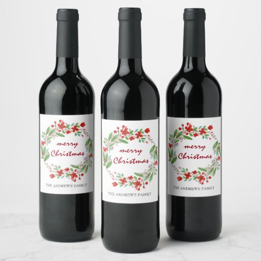 Étiquette Pour Bouteilles De Vin Joyeux Noël vert couronne rouge (Bouteilles)