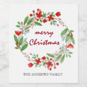 Étiquette Pour Bouteilles De Vin Joyeux Noël vert couronne rouge (Étiquettes simples)