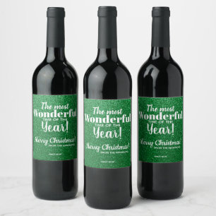 Étiquette Pour Bouteilles De Vin Joyeux Noël Vert Parties scintillant Vin Étiquette