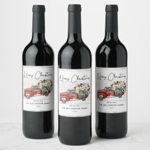Étiquette Pour Bouteilles De Vin Joyeux Noël Vintage Camion Rouge Famille Vacances