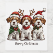 Étiquette Pour Bouteilles De Vin Joyeux Noël Welsh Wire Fox Terrier Chiens (Étiquettes simples)
