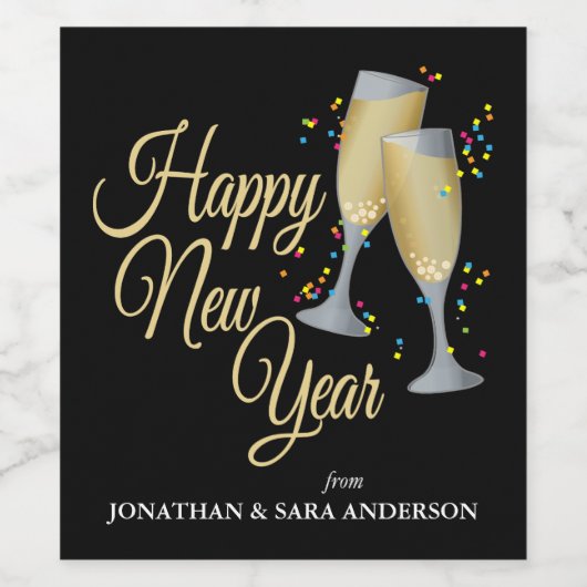 Étiquette Pour Bouteilles De Vin Joyeux Nouvel An Sparkling Vin & Confetti Personal (Étiquettes simples)