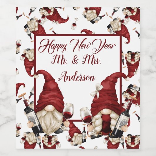 Étiquette Pour Bouteilles De Vin Joyeux Nouvel An Wine Gnomes (Étiquettes simples)
