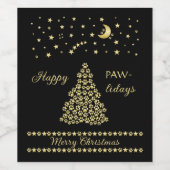 Étiquette Pour Bouteilles De Vin Joyeux Pawlidays, Or brillant Paw sapin de Noël (Étiquettes simples)