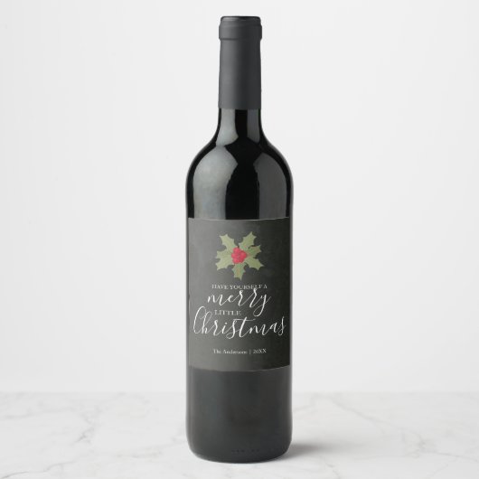 Étiquette Pour Bouteilles De Vin Joyeux petit Noël Holly (Devant)