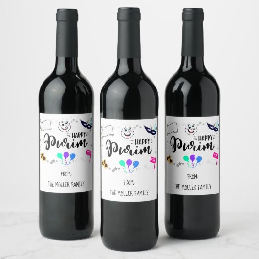 Étiquette Pour Bouteilles De Vin Joyeux Purim (Bouteilles)
