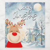 Étiquette Pour Bouteilles De Vin joyeux rennes de Noël et lumières (Étiquettes simples)