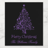 Étiquette Pour Bouteilles De Vin Joyeux sapin de Noël Black Metallic Purple Look (Étiquettes simples)