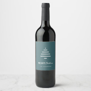 Étiquette Pour Bouteilles De Vin Joyeux sapin vert de Noël minimaliste