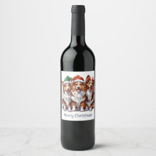 Étiquette Pour Bouteilles De Vin Joyeux Sheepdogs de Noël Shetland