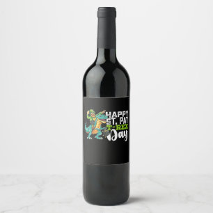 Étiquette Pour Bouteilles De Vin Joyeux St Patrick's Day Pat T Rex Dinosaur