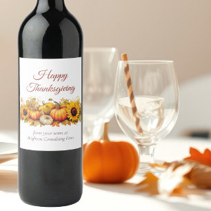 Étiquette Pour Bouteilles De Vin Joyeux Thanksgiving Citrouilles Fête d'entreprise