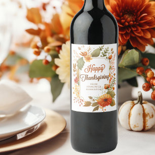 Étiquette Pour Bouteilles De Vin Joyeux Thanksgiving Fleurs d'automne Affaires pers