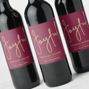 Étiquette Pour Bouteilles De Vin JOYEUX Vacances Gourmande Or Faux Fhuile Cranberry