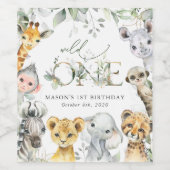 Étiquette Pour Bouteilles De Vin Jungle Animals, Safari, Wild One, First Birthday (Étiquettes simples)