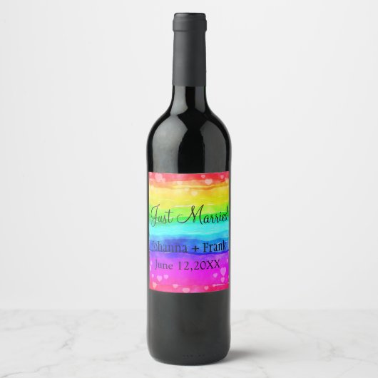 Étiquette Pour Bouteilles De Vin Juste marié Rainbow (Devant)