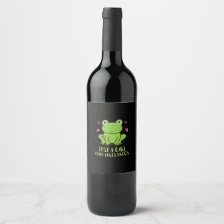 Étiquette Pour Bouteilles De Vin Juste une fille qui aime les grenouilles | Cadeaux