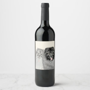 Étiquette Pour Bouteilles De Vin Keeshond Maman et Son Peinture - Art Chien origina