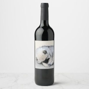 Étiquette Pour Bouteilles De Vin Keeshond Sleeping Puppy Peinture Chien Art origina