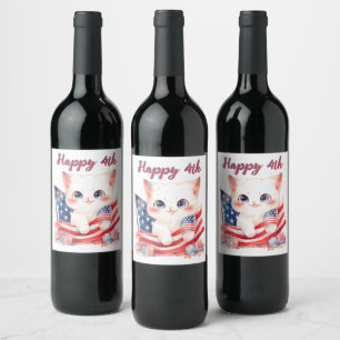 Étiquette Pour Bouteilles De Vin Kitten patriotique 4 juillet Happy 4th Custom