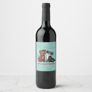 Étiquette Pour Bouteilles De Vin Kitty and Puppy, Joyeuse Saint Valentin !