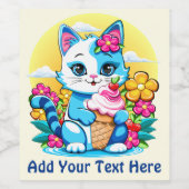 Étiquette Pour Bouteilles De Vin Kitty Chat avec crème glacée Summer Kawaii Caractè (Étiquettes simples)