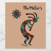 ÉTIQUETTE POUR BOUTEILLES DE VIN KOKOPELLI JOUER LA FLUTE (Étiquettes simples)