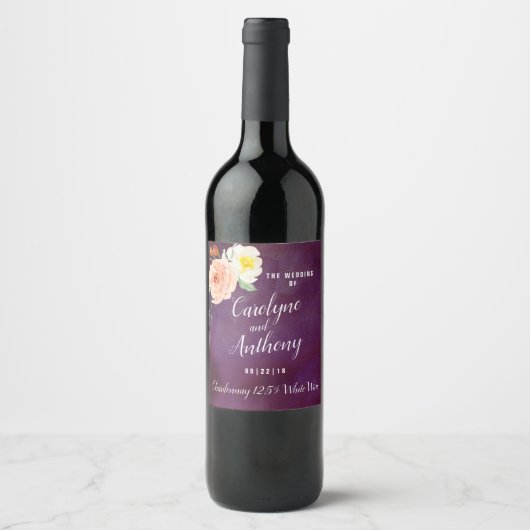 Étiquette Pour Bouteilles De Vin La Collection Mariage Romance In Bloom (Devant)