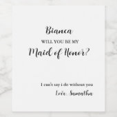 Étiquette Pour Bouteilles De Vin La femme d'honneur, proposition Serez-vous ma femm (Étiquettes simples)