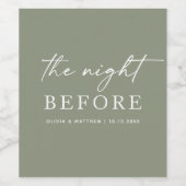 Étiquette Pour Bouteilles De Vin La veille. Dîner de répétition mariage vert (Étiquettes simples)