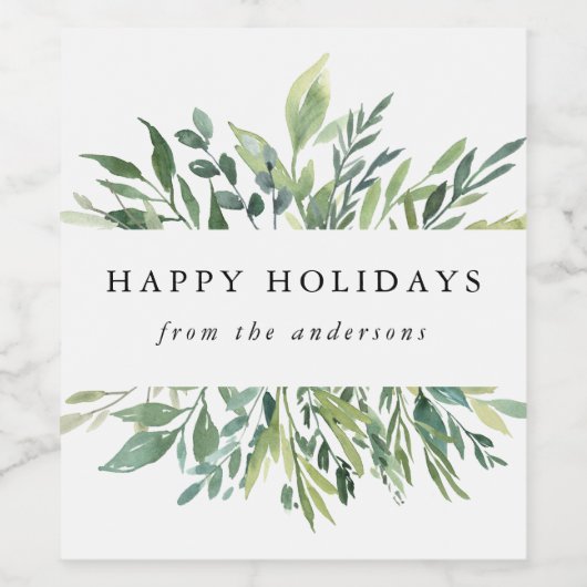 Étiquette Pour Bouteilles De Vin La verdure d'hiver Joyeuses vacances (Étiquettes simples)