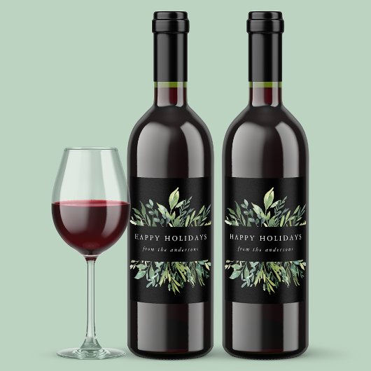 Étiquette Pour Bouteilles De Vin La verdure d'hiver Joyeuses vacances