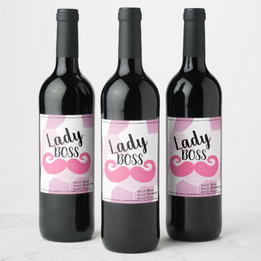 Étiquette Pour Bouteilles De Vin Lady Boss / Moustache rose (Bouteilles)
