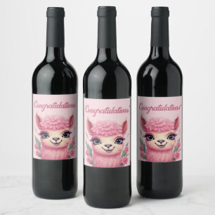 Étiquette Pour Bouteilles De Vin Lama bébé rose souriant
