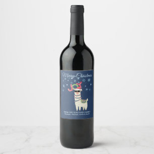 Étiquette Pour Bouteilles De Vin Lama frais dans le casquette de Père Noël avec