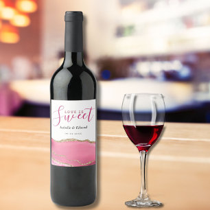 Étiquette Pour Bouteilles De Vin L'amour est doux Or et rose Agate Mariage en pierr