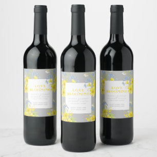 Étiquette Pour Bouteilles De Vin L'amour est floraison fleur de printemps jaune gri