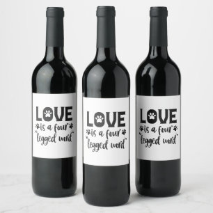 Étiquette Pour Bouteilles De Vin L'amour est un mot à quatre pattes drôle Amoureux 