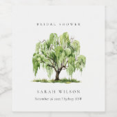 Étiquette Pour Bouteilles De Vin Lancement de mariage Arbre de saule aquarelle Vert (Étiquettes simples)