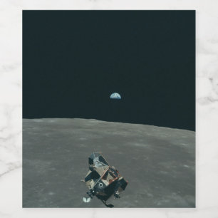 Étiquette Pour Bouteilles De Vin Lander lunaire Apollo et lever de terre sur la lun