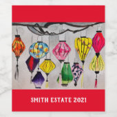 Étiquette Pour Bouteilles De Vin lanternes chinoises aquarelle art (Étiquettes simples)