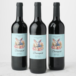 Étiquette Pour Bouteilles De Vin Lapin avec une guirlande de roses Fabrication de v