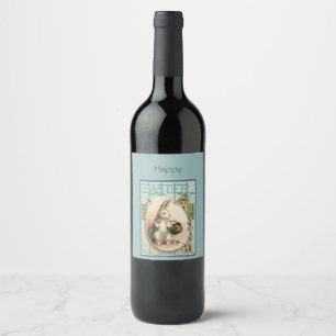 Étiquette Pour Bouteilles De Vin Lapin de Pâques Rétro Vintage