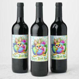 Étiquette Pour Bouteilles De Vin Lapin drôle mordant un œuf de Pâques