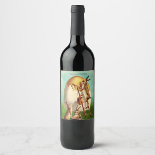Étiquette Pour Bouteilles De Vin Lapin Rétro Vintage Pâques Oeuf